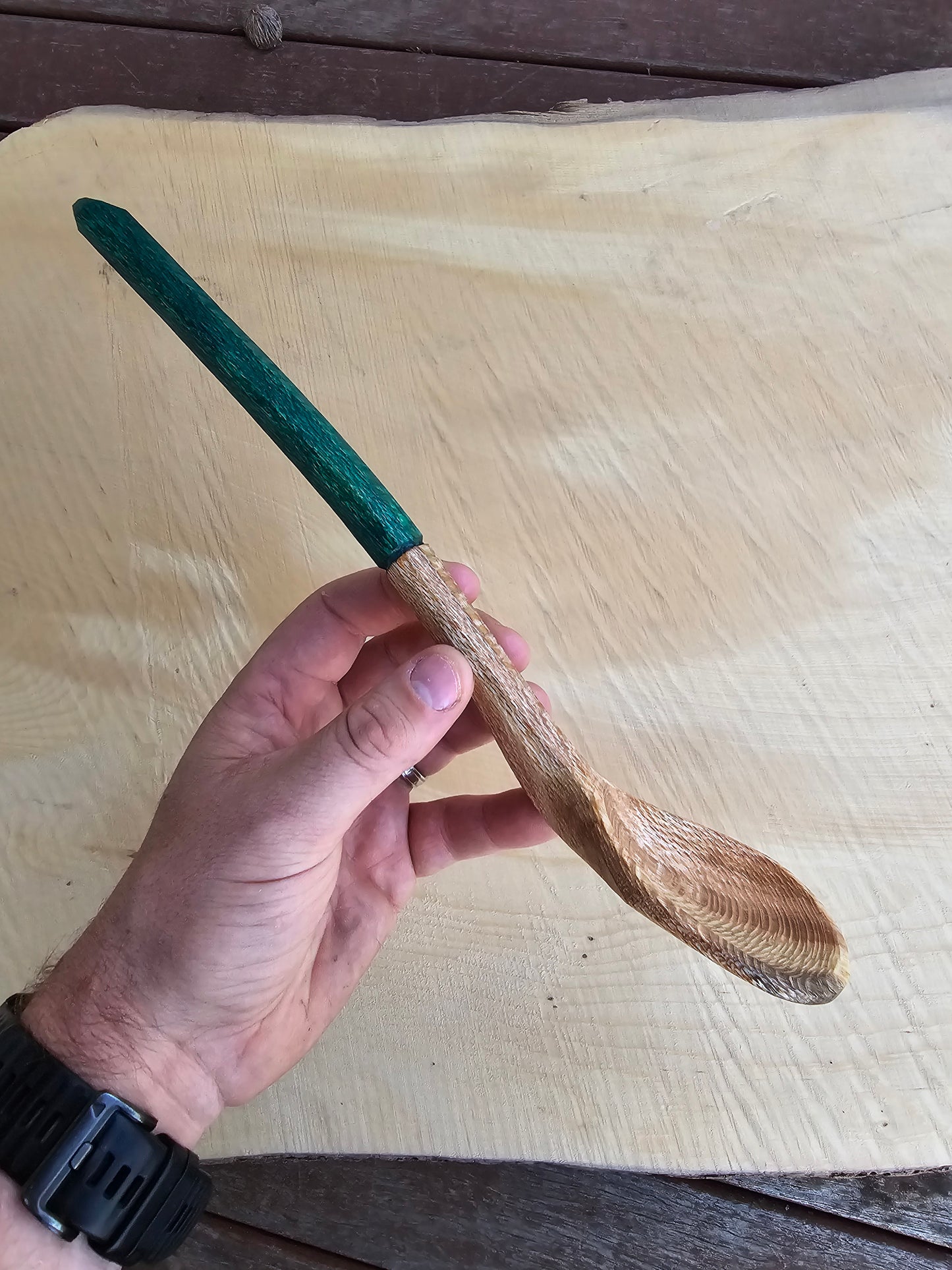 Green Silly Oak Cooking Spoon