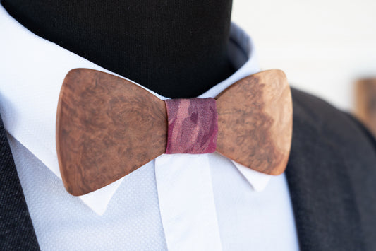 Red Mallee Burl Bowtie - Light Purple Knot
