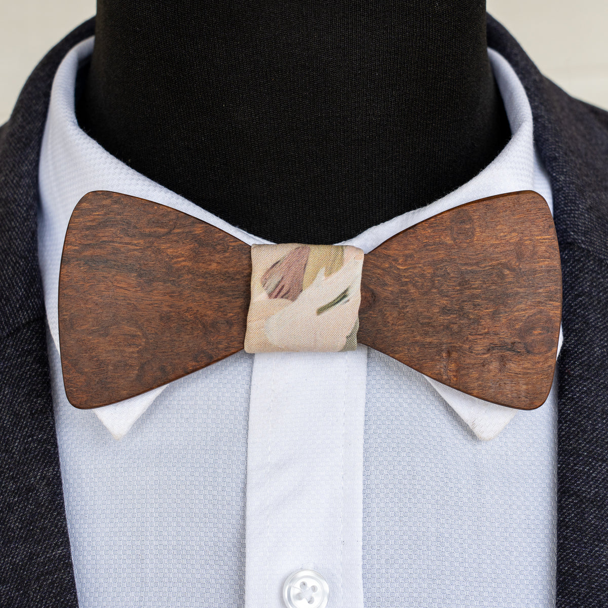 Gidgee magnetic wooden bowtie with cream floral centre - view 2