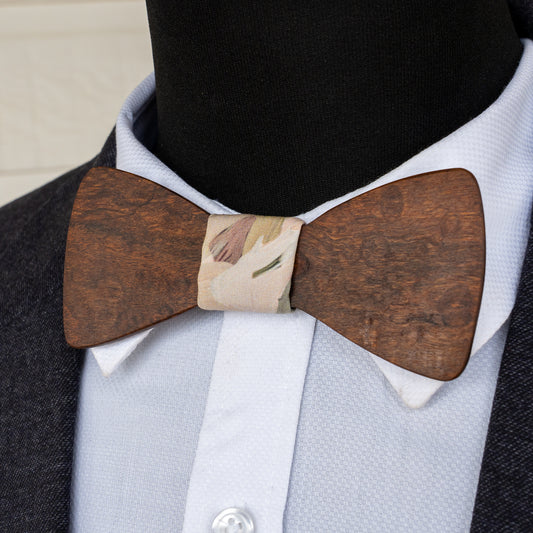 Gidgee magnetic wooden bowtie with cream floral centre - view 1