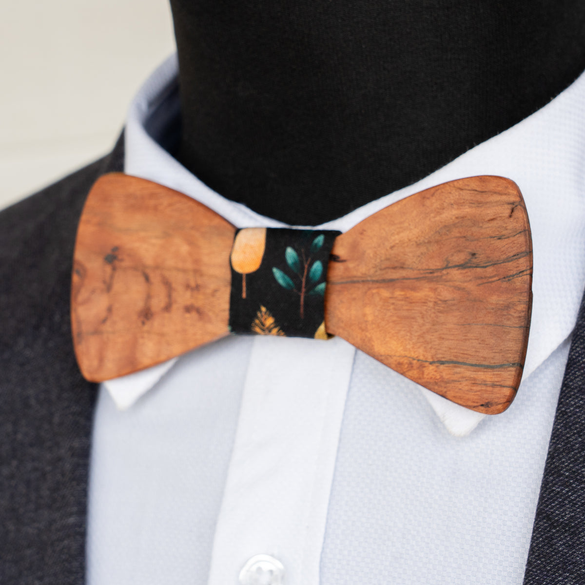 Ironbark magnetic wooden bowtie with black botanical centre - view 2