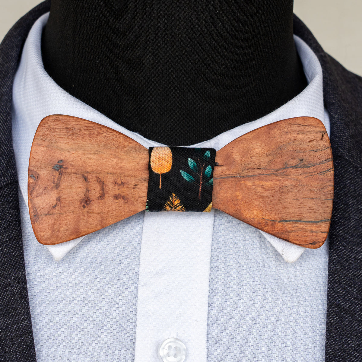 Ironbark magnetic wooden bowtie with black botanical centre - view 1