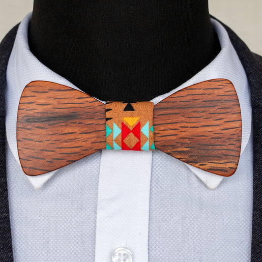 Hairy Oak magnetic wooden bowtie with colourful geometric centre - view 1