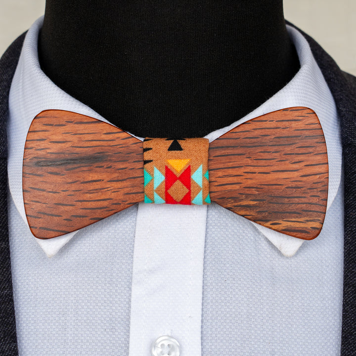 Hairy Oak magnetic wooden bowtie with colourful geometric centre - view 1