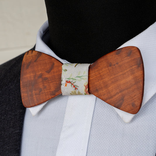 Hairy Oak magnetic wooden bowtie with botanical sprig centre - view 2