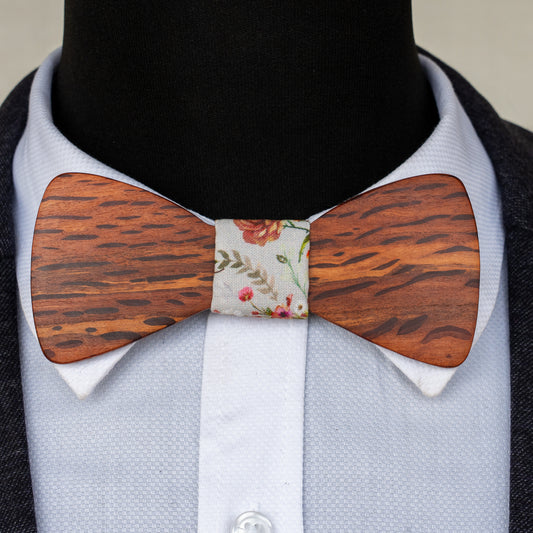 Hairy Oak magnetic wooden bowtie with vintage floral centre - view 1