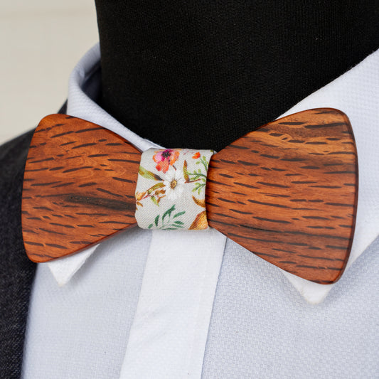 Hairy Oak magnetic wooden bowtie with wildflower centre - view 1