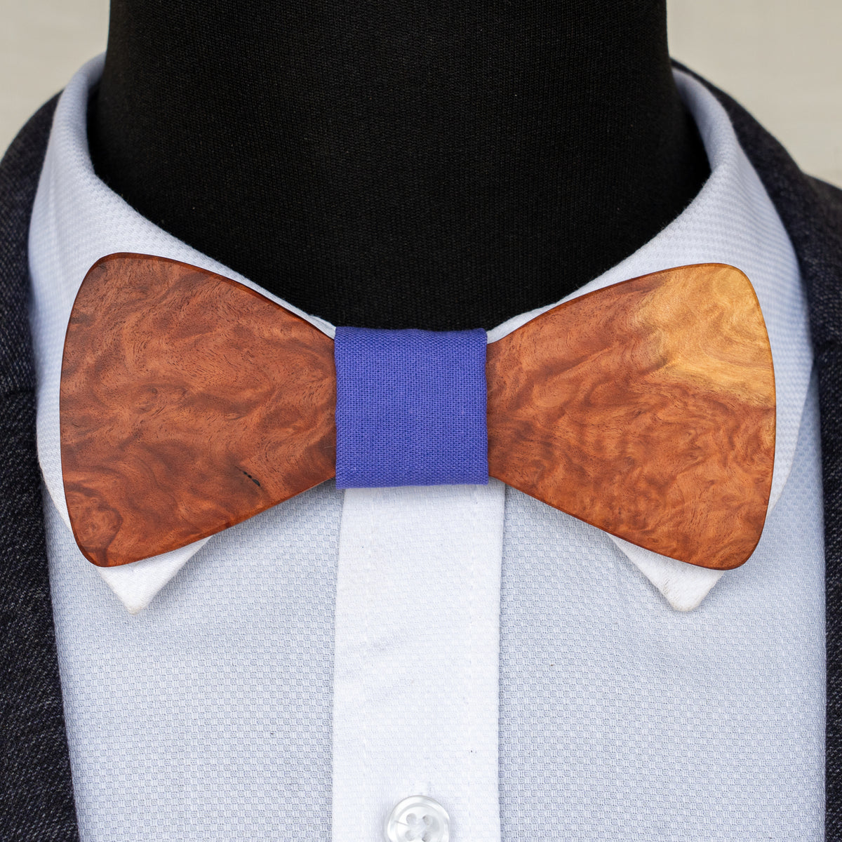 Red Mallee Burl magnetic wooden bowtie with purple centre - view 1