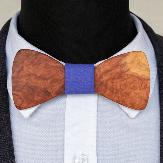 Red Mallee Burl magnetic wooden bowtie with purple centre - view 1