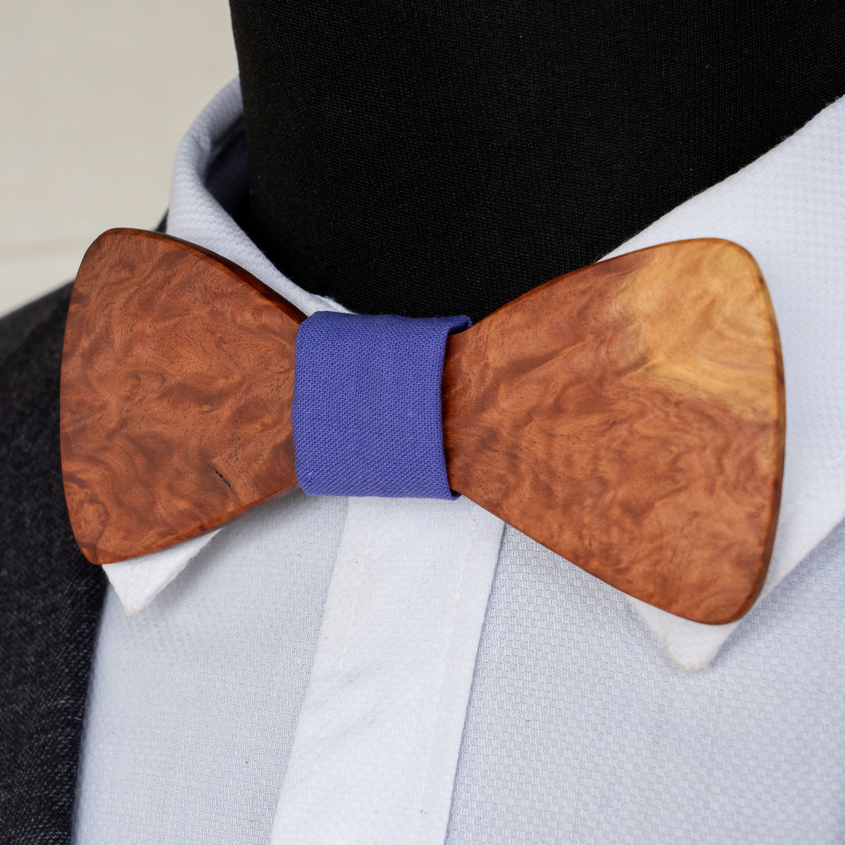 Red Mallee Burl magnetic wooden bowtie with purple centre - view 2