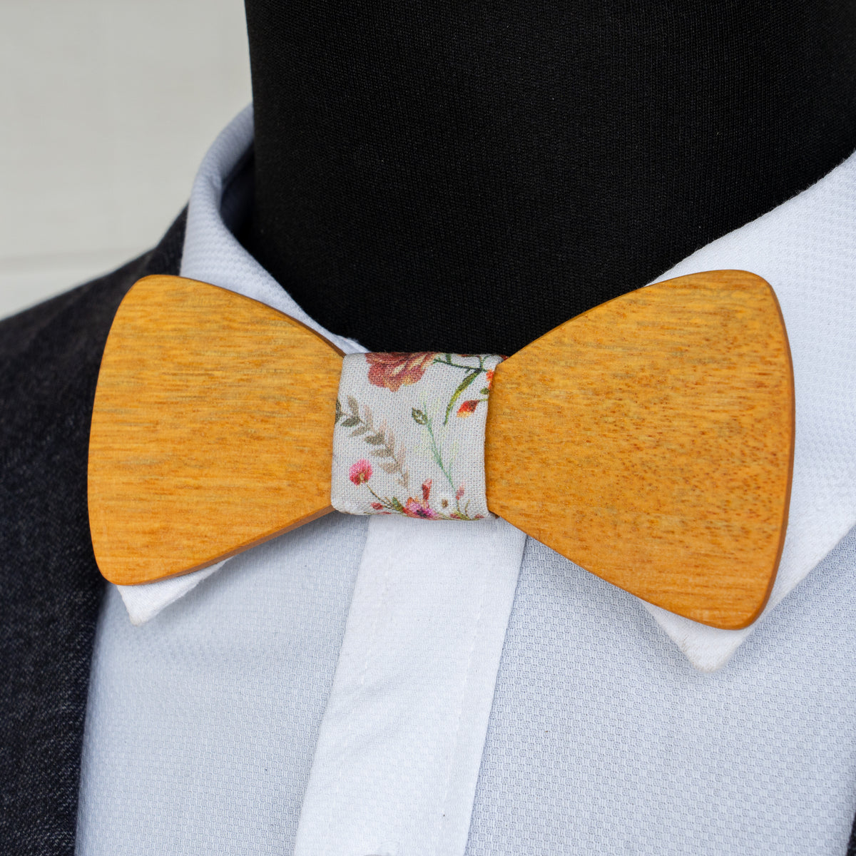 Leichhardt Pine magnetic wooden bowtie with vintage floral centre - view 1