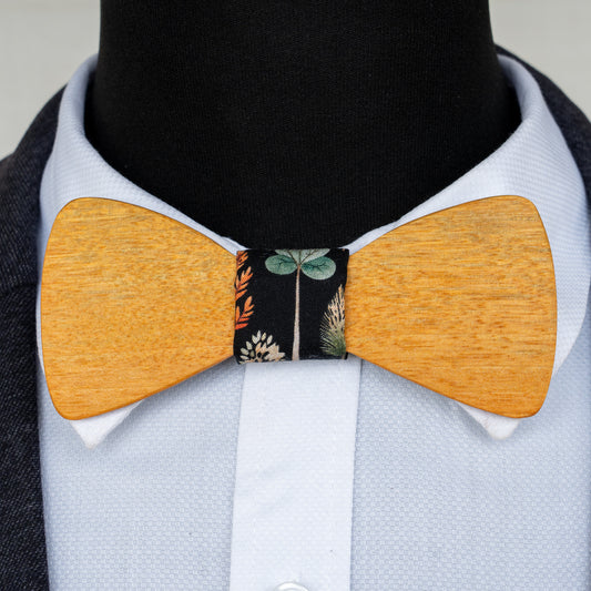 Leichhardt Pine magnetic wooden bowtie with black botanical centre - view 1