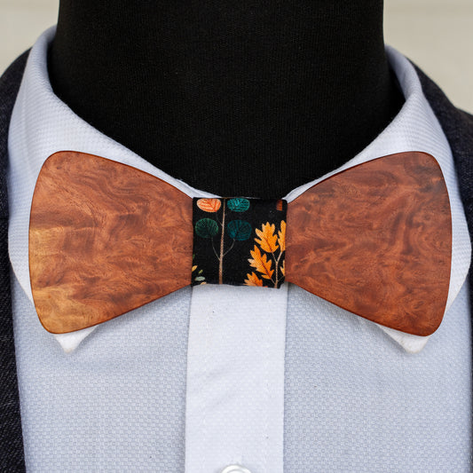 Red Mallee Burl magnetic wooden bowtie with black botanical centre - view 1