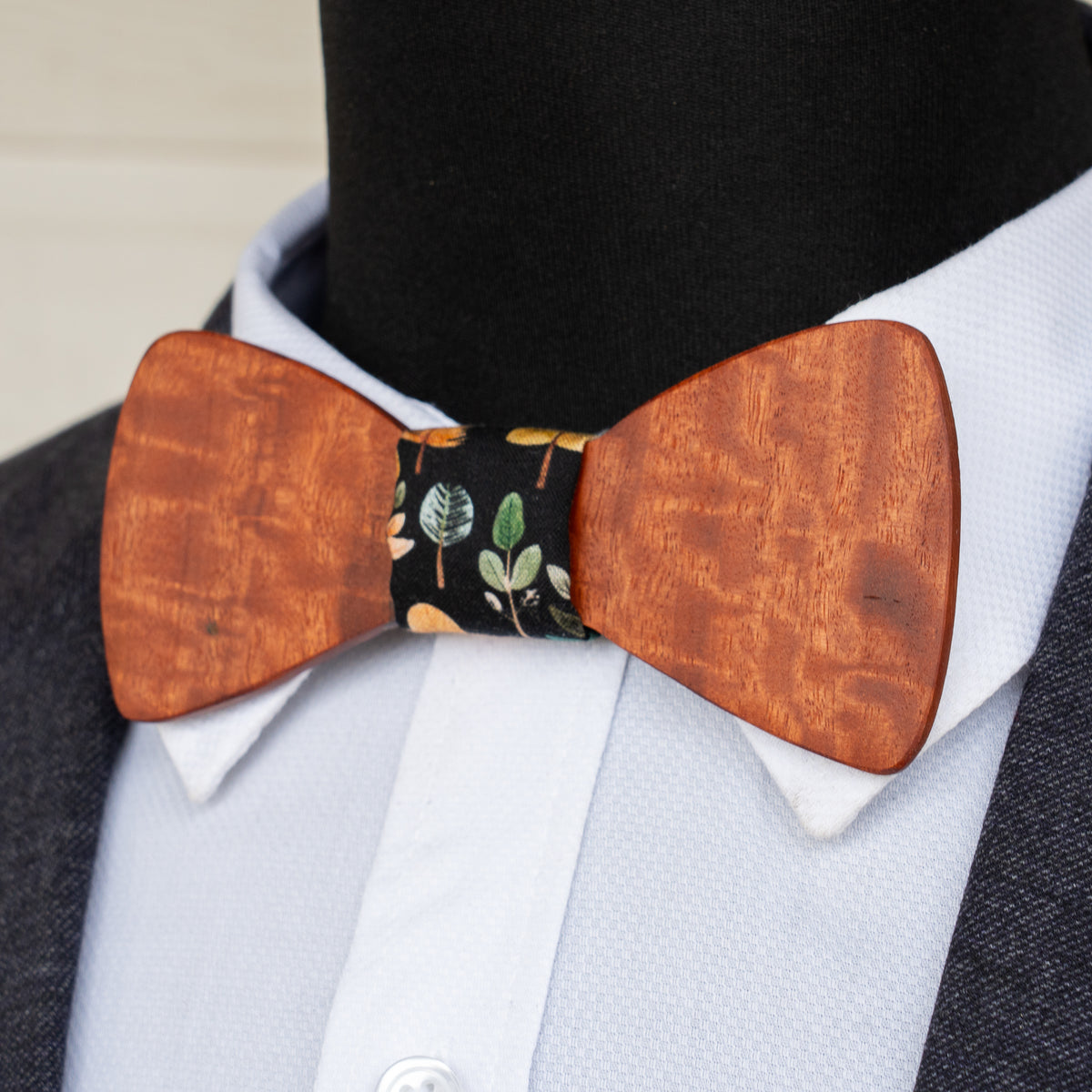 Redgum magnetic wooden bowtie with black botanical centre - view 1