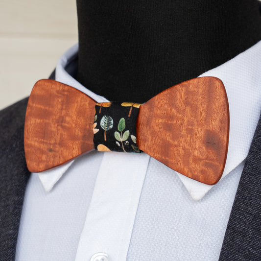 Redgum magnetic wooden bowtie with black botanical centre - view 1